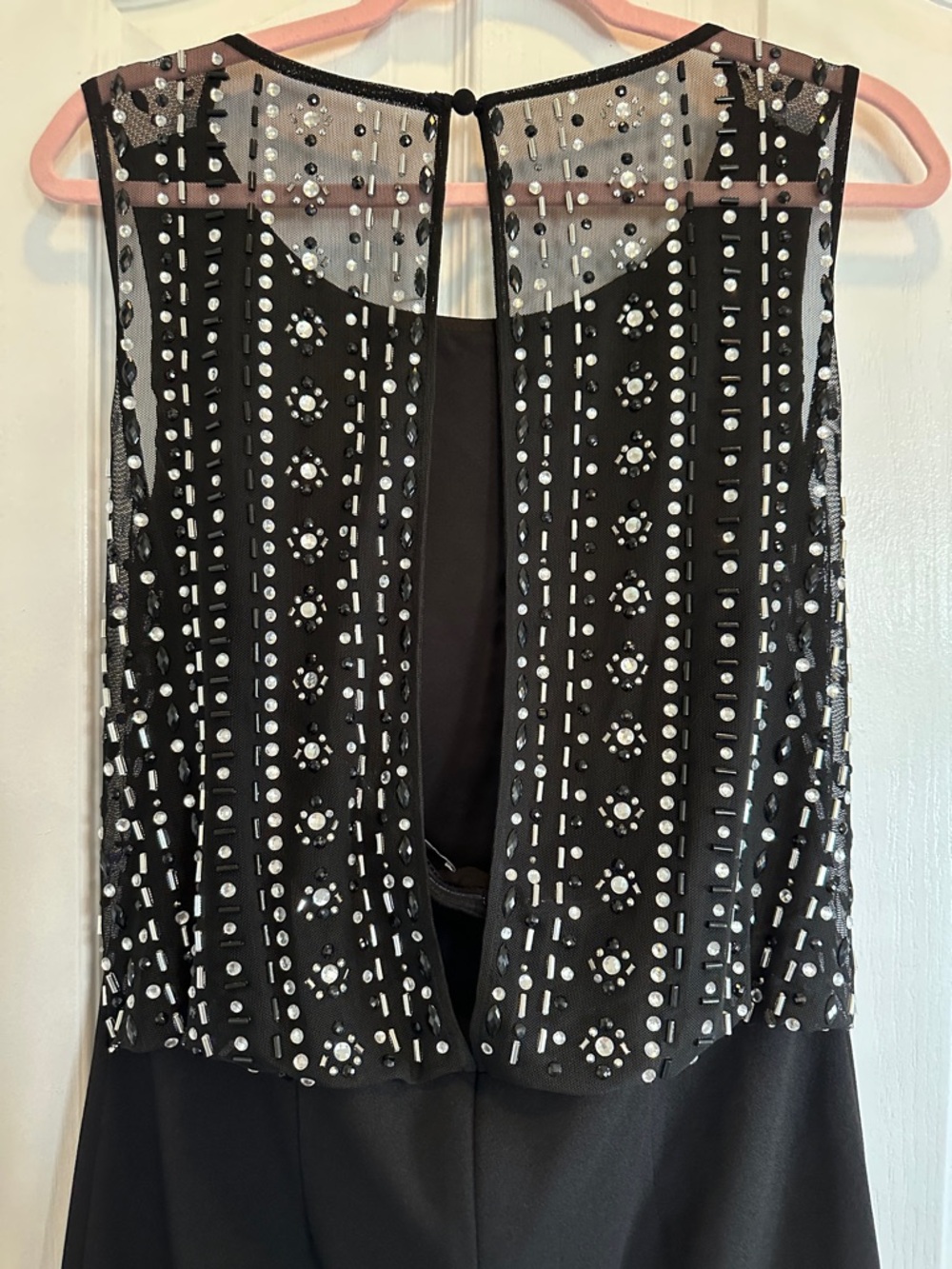 Vince Camuto Black Sleeveless Midi Dress with Sheer Polka Dot Yoke- Never worn!